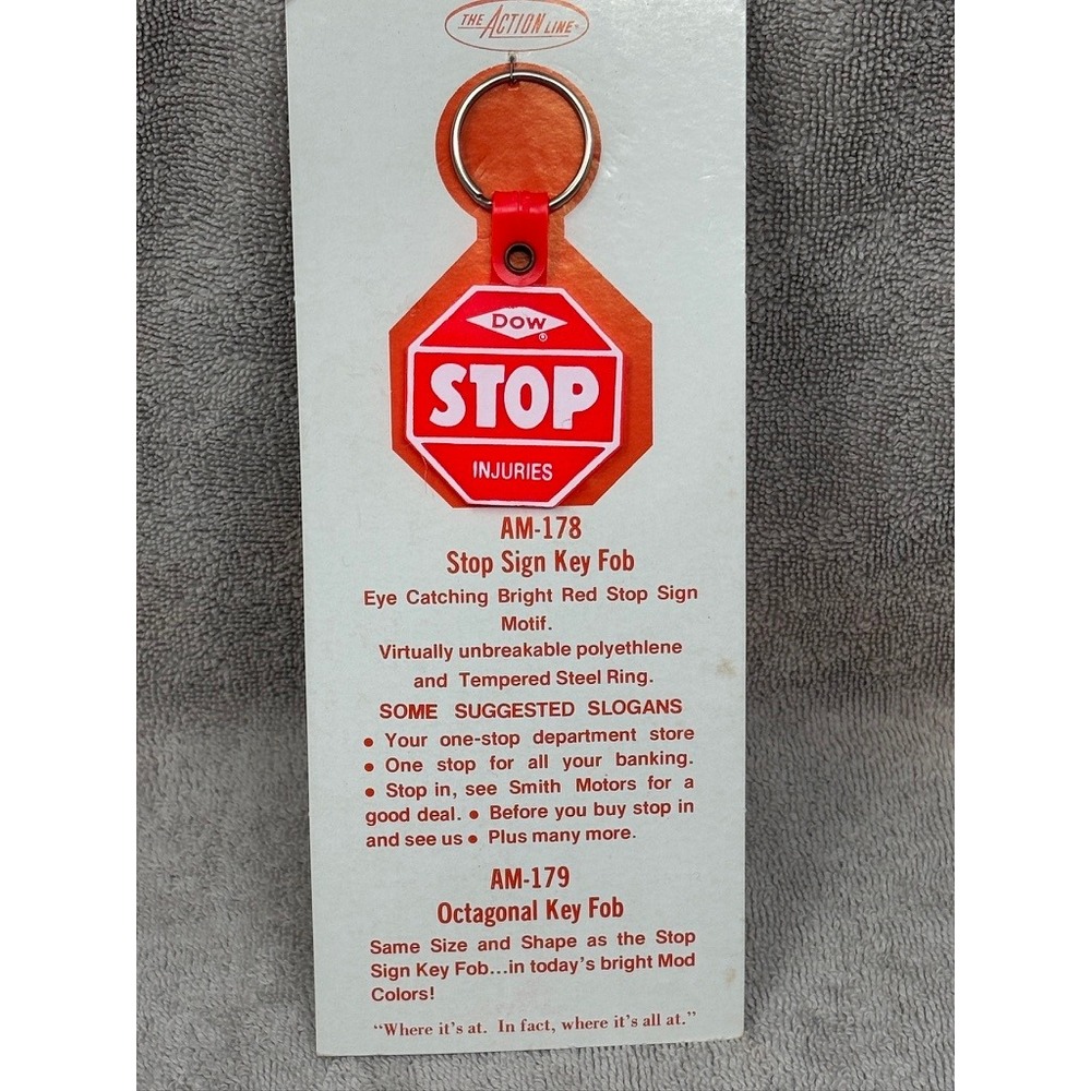 Vintage Advertising Keychain Dow Stop Injuries Key Fob Red Stop Sign NEW